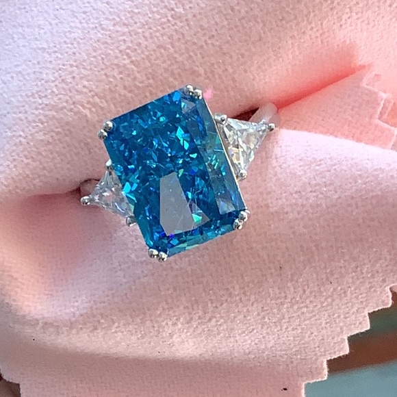 Blue Fancy Cut, Created Sapphire Bling Ring